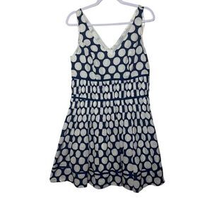 New Look Polka Dot A-Line Dress Women's 14‎ Blue White Pleated Lined 50's Style